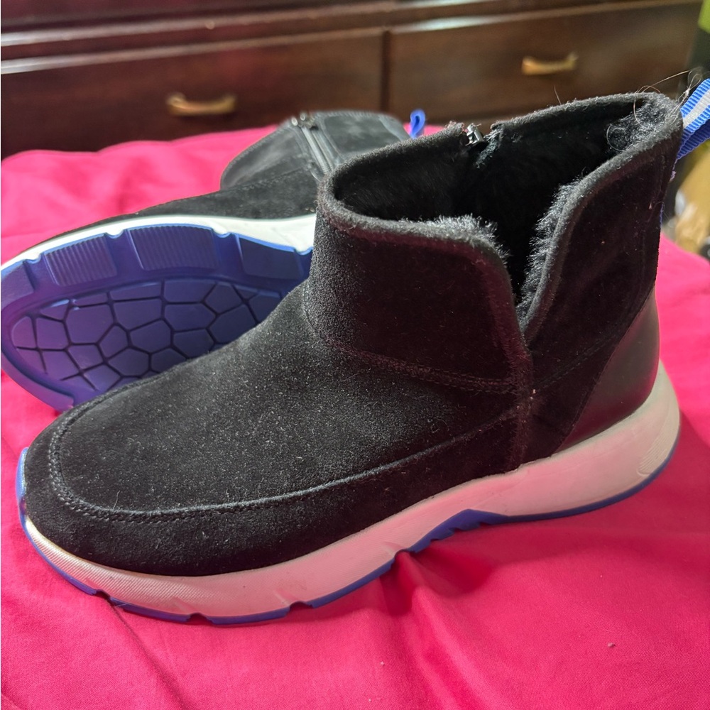 Women’s Black Suede-Look Zip Ankle Sneakers.